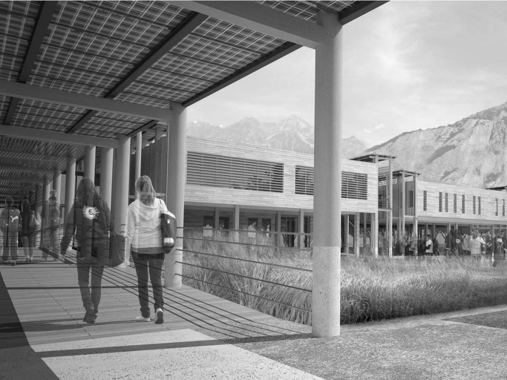 Insersion 3D pour concours d'architecture : collège de Bourg d'oisans
